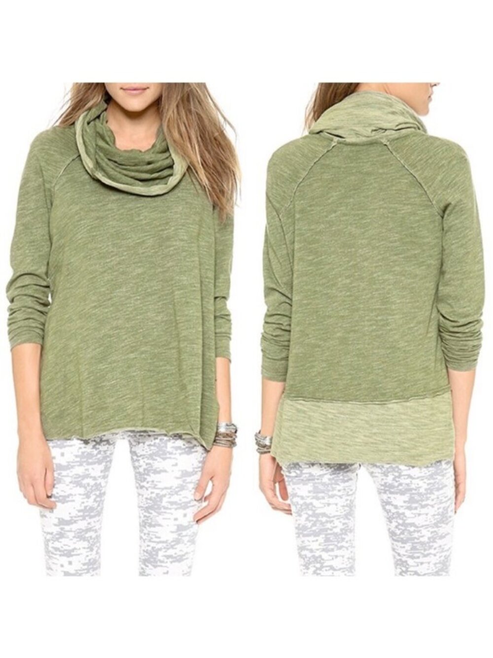 Free People Beach Cocoon Sage Green Cowl Neck Sweater OS Fall Boho Comfy Lounge